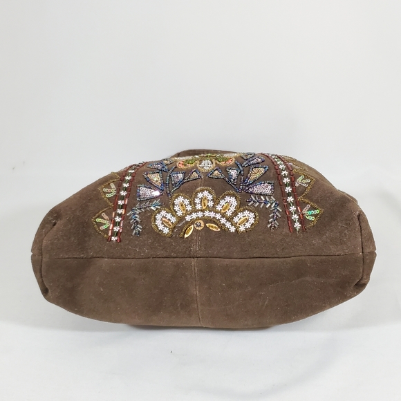 Dark Brown Suede Fuzzy Suede Leather Shoulder Handbag Hobo Boho Hippy Chic Zip - Picture 7 of 16